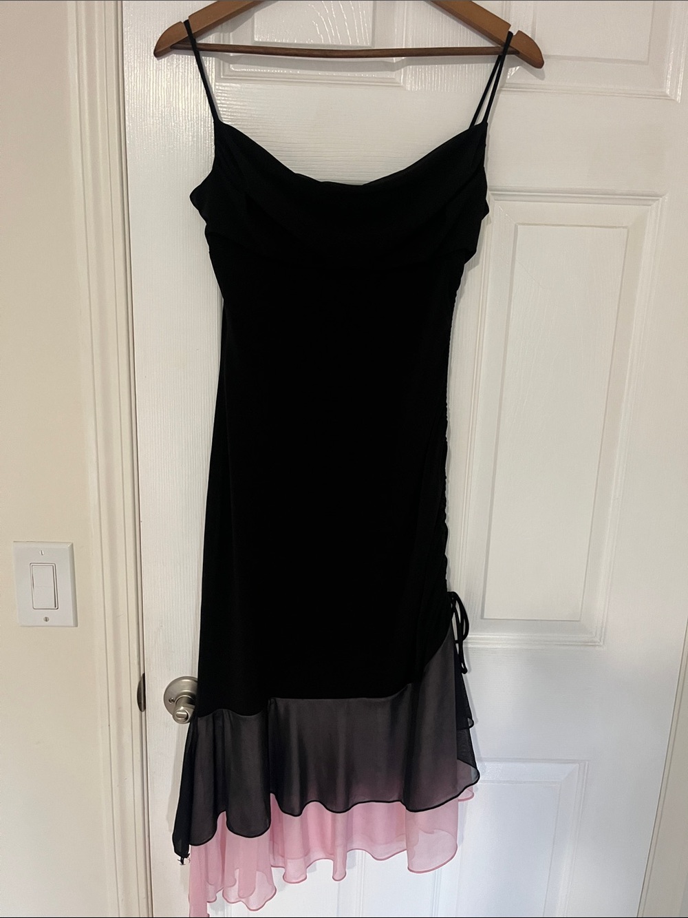 Mariposa Vintage Fairy 90’s/Y2K Black Slip Dress with Pink and Black Ruffled Hem